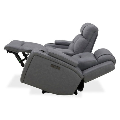 Power Recline Loveseat with Console, Charging Ports - Aline Blue Gray Leather