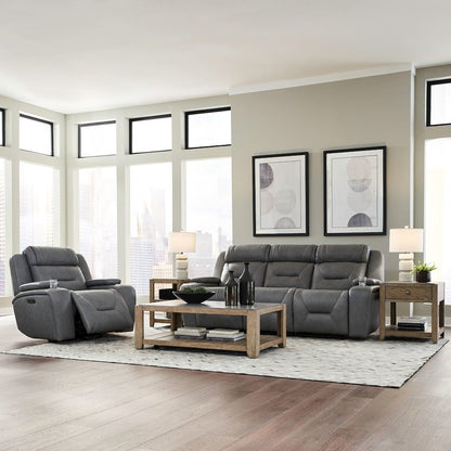 Power Recline Sofa & Recliner with Charging Ports - Aline Blue Gray Leather