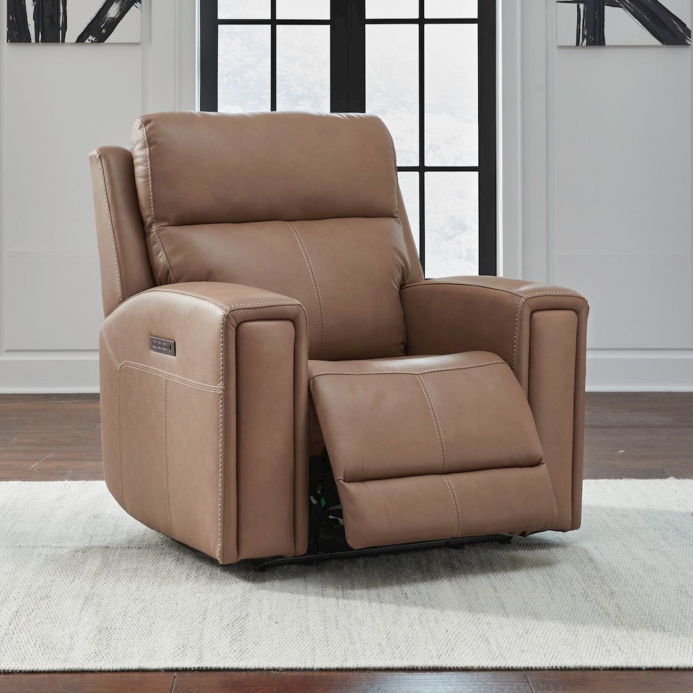 Camden Living Room Zero Wall Power Recline Set - Aline Toast Brown Leather