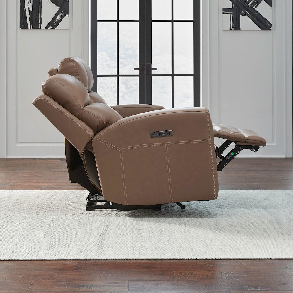 Camden Living Room Zero Wall Power Recline Set - Aline Toast Brown Leather