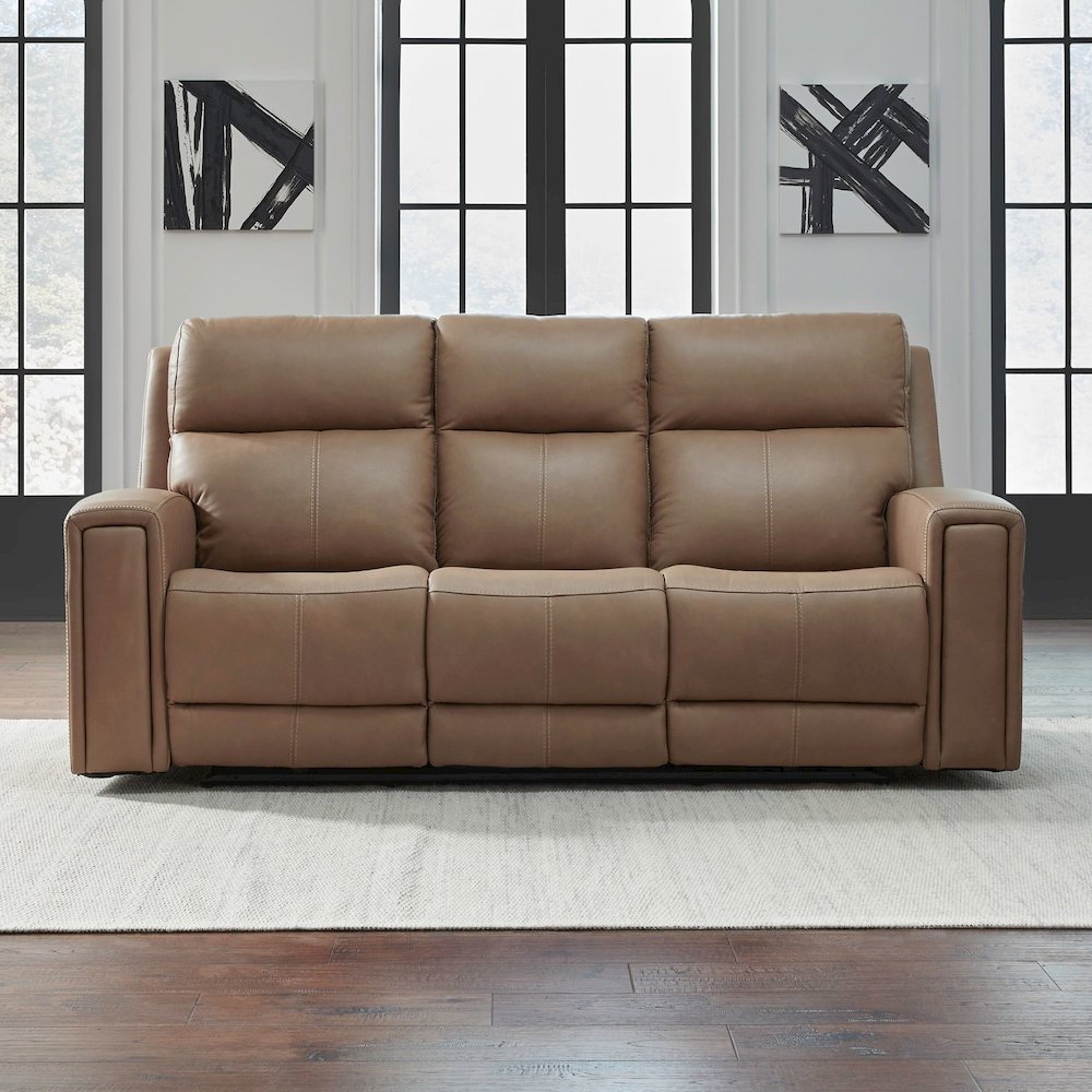 Camden Living Room Zero Wall Power Recline Set - Aline Toast Brown Leather