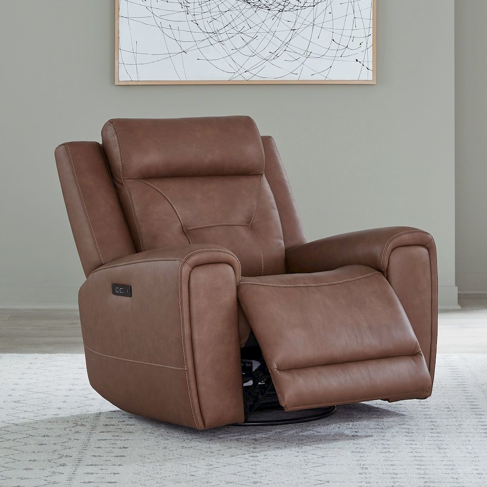 Beckham Dual Power Recliner Living Room Chair- Aline Saddle Brown Leather