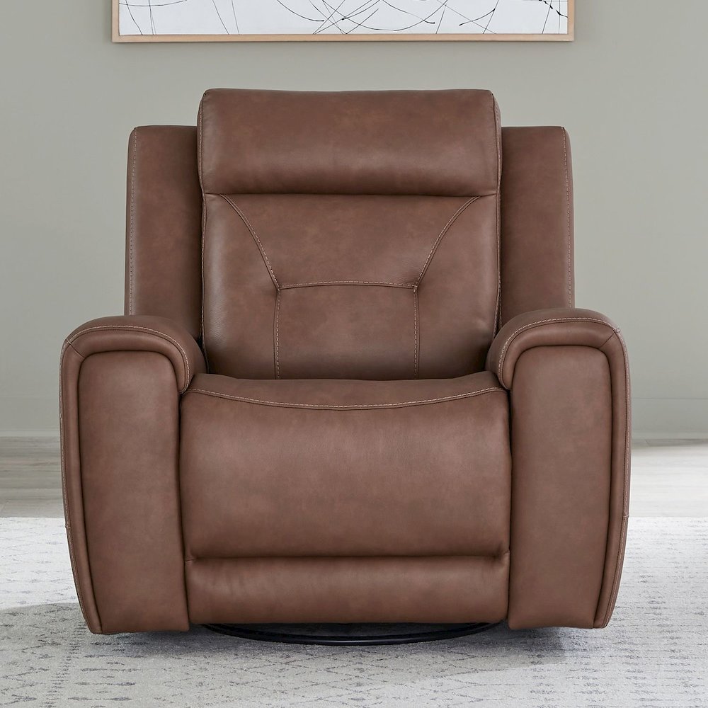 Beckham Dual Power Recliner Living Room Chair- Aline Saddle Brown Leather
