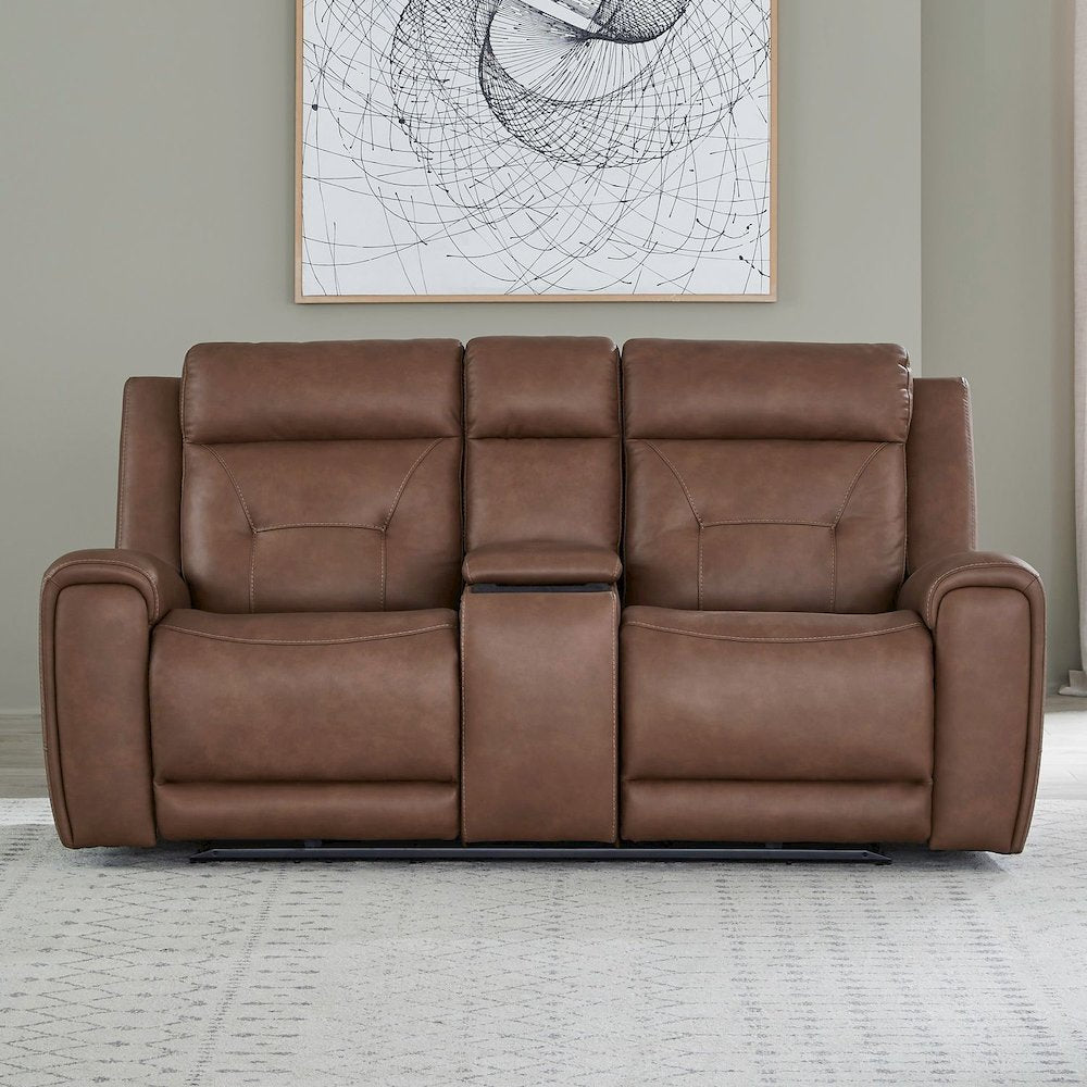 Beckham Power Recline Set with Sofa & Loveseat - Aline Saddle Brown Leather