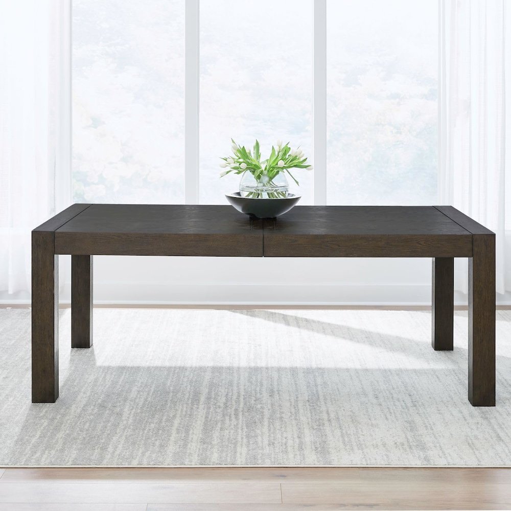 Rectangular Table for Dining Room with Self Storing Leaf - Satin Espresso Oak