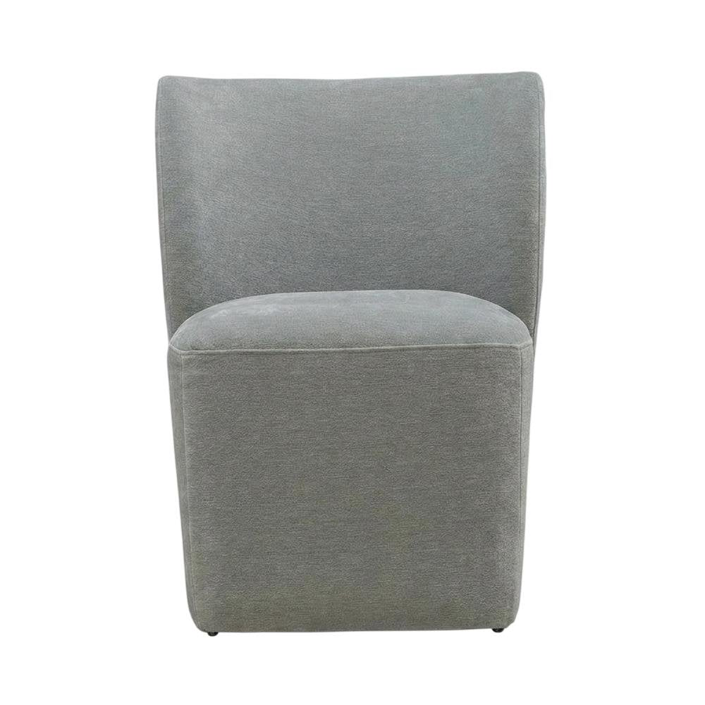 Solid Wood Upholstered Accent Dining Chair with Castors, Eclectic Style, Gray