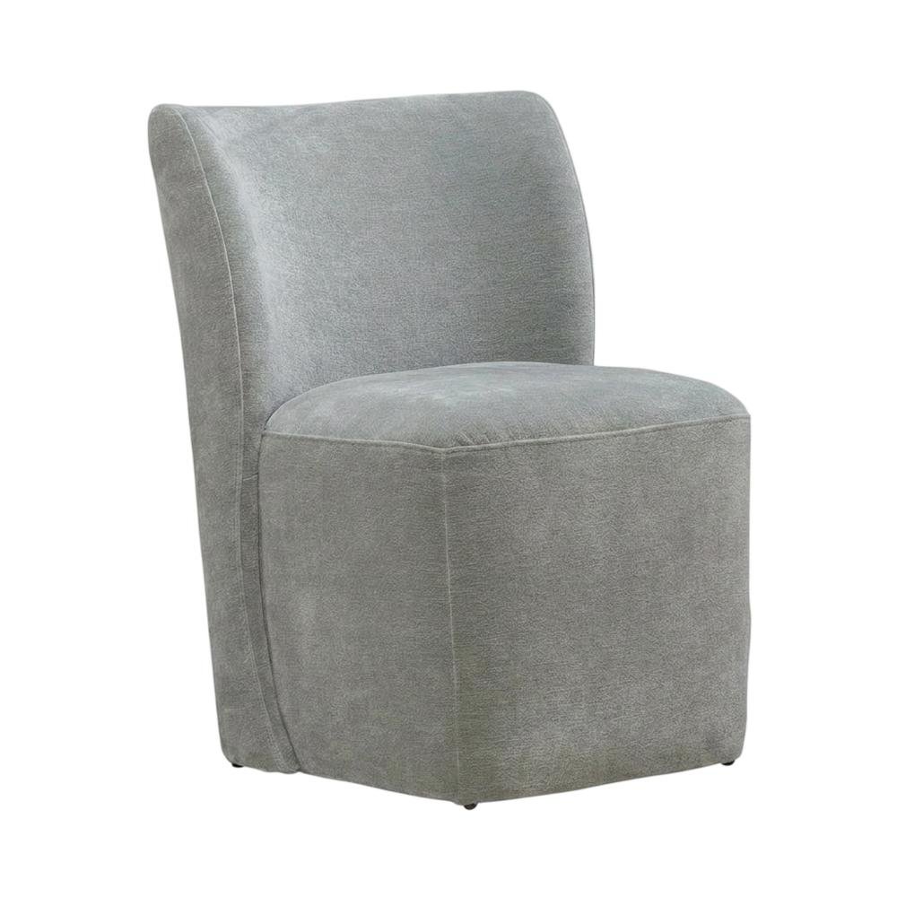 Solid Wood Upholstered Accent Dining Chair with Castors, Eclectic Style, Gray