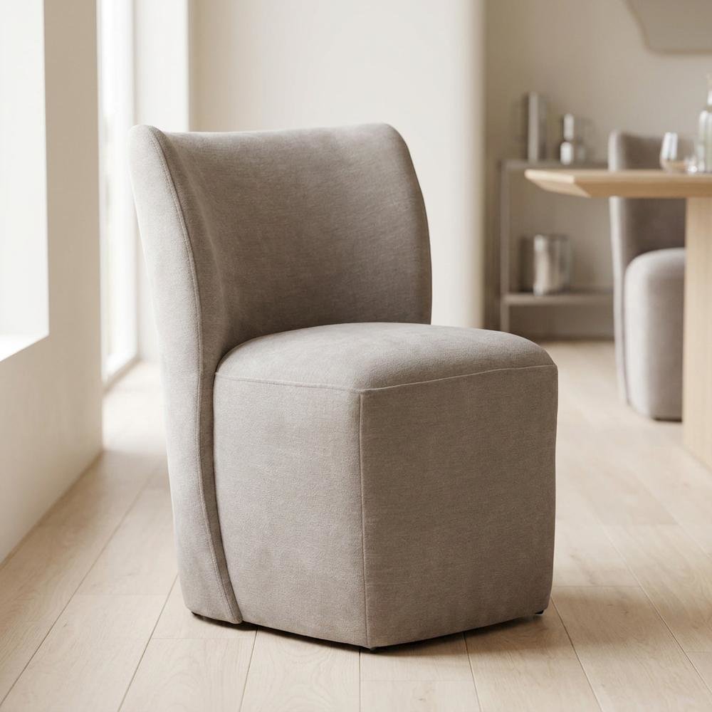 Solid Wood Upholstered Accent Dining Chair with Castors, Eclectic Style