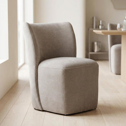 Solid Wood Upholstered Accent Dining Chair with Castors, Eclectic Style