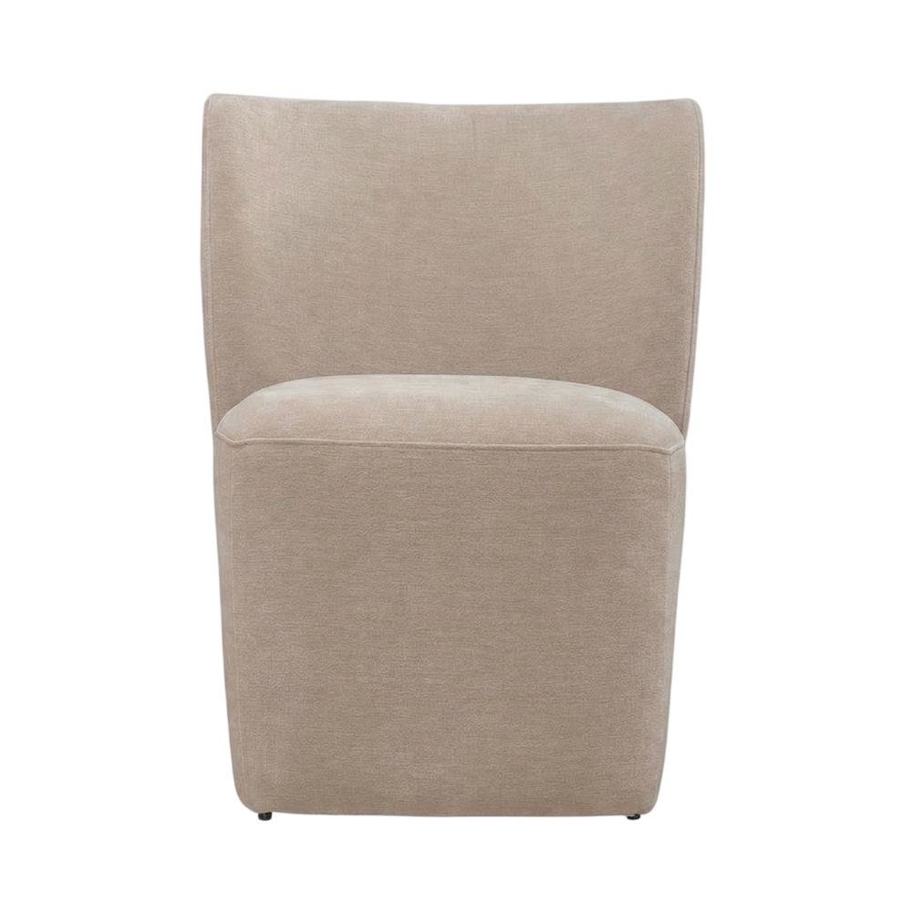 Solid Wood Upholstered Accent Dining Chair with Castors, Eclectic Style, Brown
