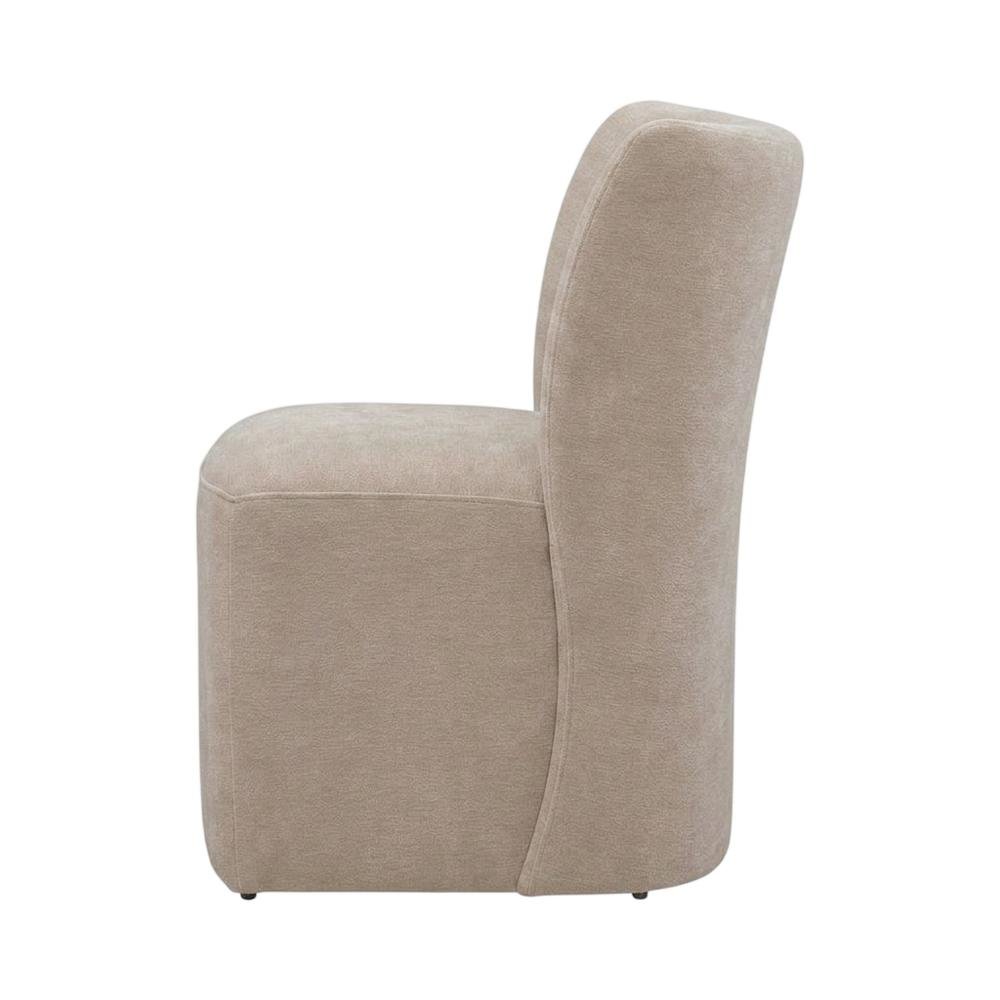 Solid Wood Upholstered Accent Dining Chair with Castors, Eclectic Style, Brown