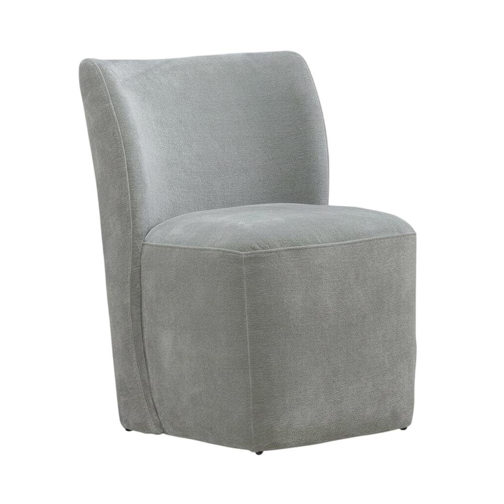 Solid Wood Upholstered Accent Dining Chair with Castors, Eclectic Style, Gray
