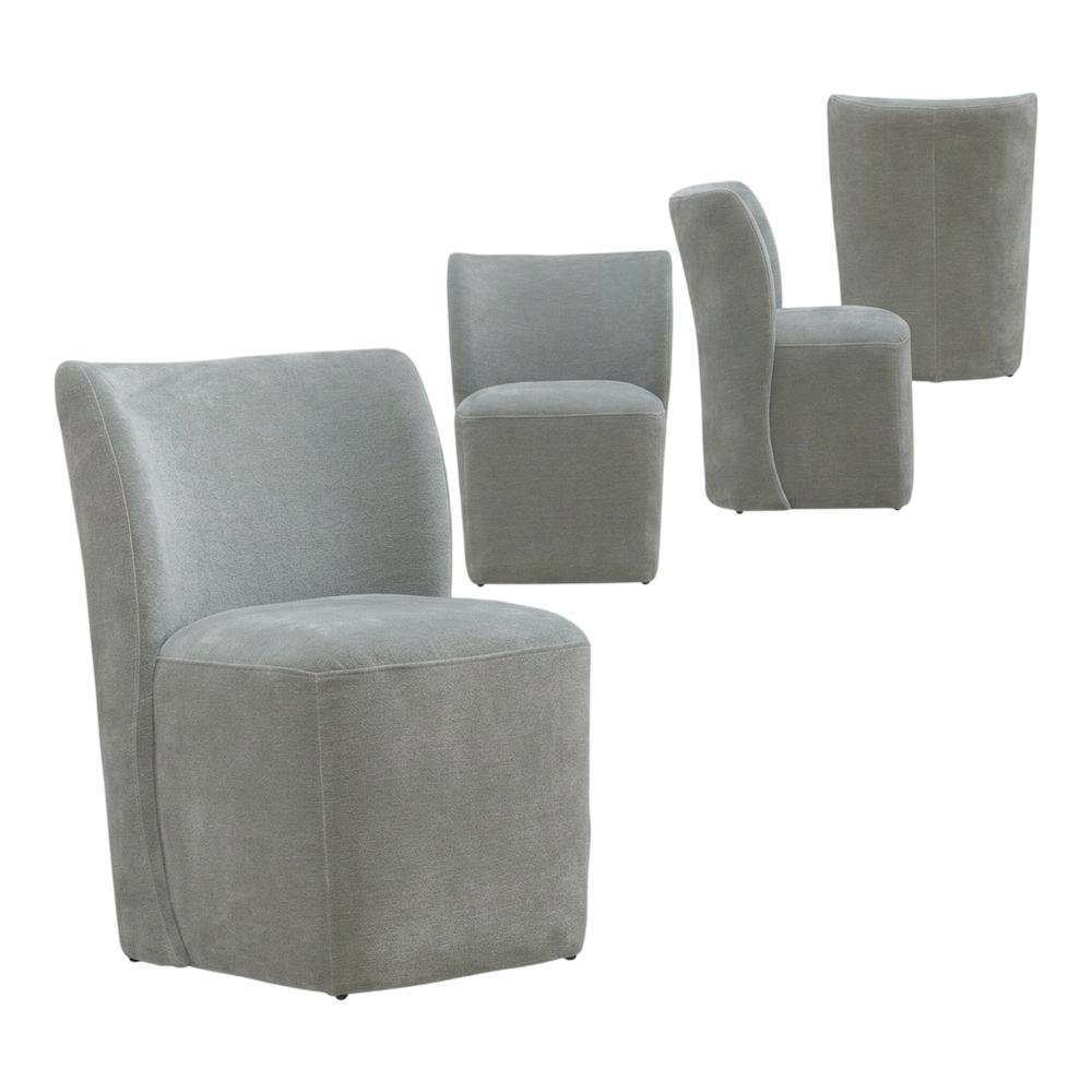 Solid Wood Upholstered Accent Dining Chair with Castors, Eclectic Style, Gray