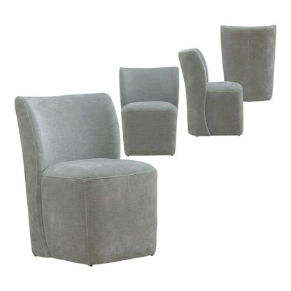 Solid Wood Upholstered Accent Dining Chair with Castors, Eclectic Style, Gray