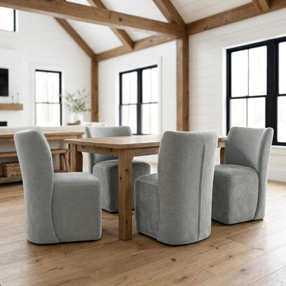 Solid Wood Upholstered Accent Dining Chair with Castors, Eclectic Style, Gray