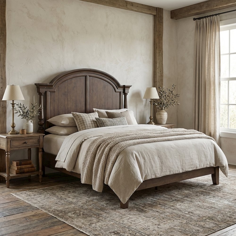 Cherry King Poster Bed Headboard Wood Construction Traditional Style