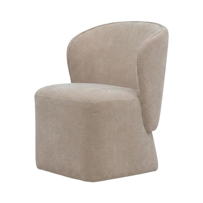 Solid Wood Upholstered Accent Dining Chair with Castors, Eclectic Style, Brown