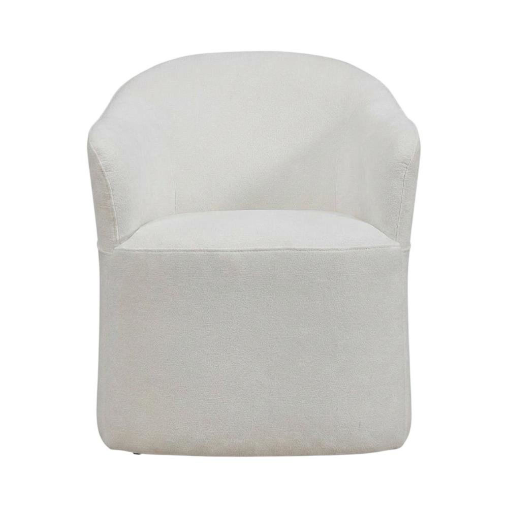 Solid Wood Upholstered Accent Dining Chair with Castors, Eclectic Style, White