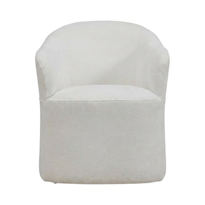 Solid Wood Upholstered Accent Dining Chair with Castors, Eclectic Style, White