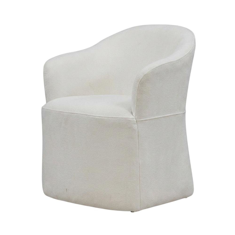 Solid Wood Upholstered Accent Dining Chair with Castors, Eclectic Style, White
