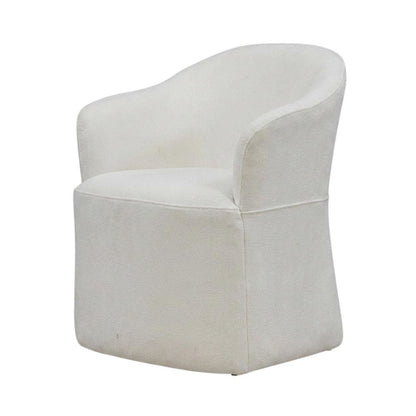 Solid Wood Upholstered Accent Dining Chair with Castors, Eclectic Style, White
