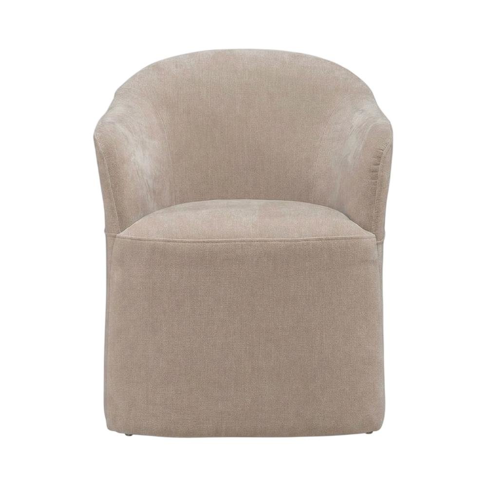 Solid Wood Upholstered Accent Dining Chair with Castors, Eclectic Style, Brown