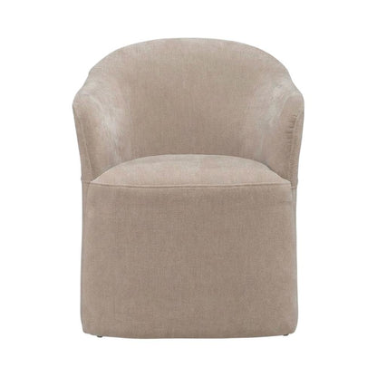Solid Wood Upholstered Accent Dining Chair with Castors, Eclectic Style, Brown