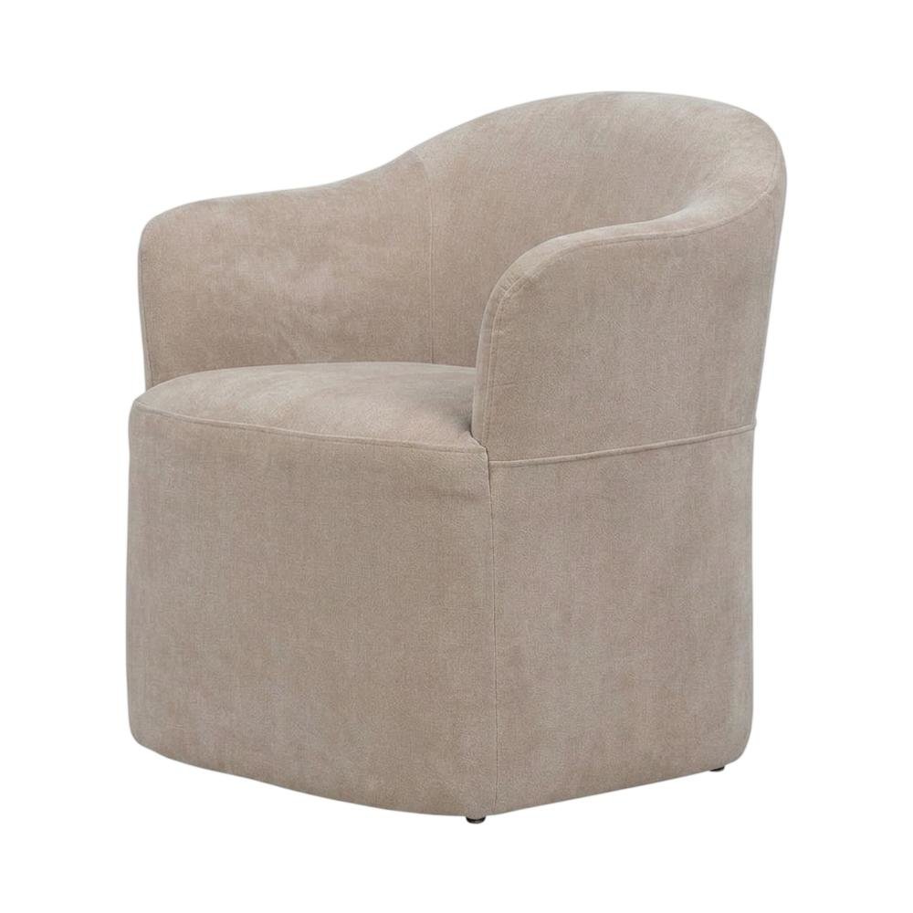 Solid Wood Upholstered Accent Dining Chair with Castors, Eclectic Style, Brown