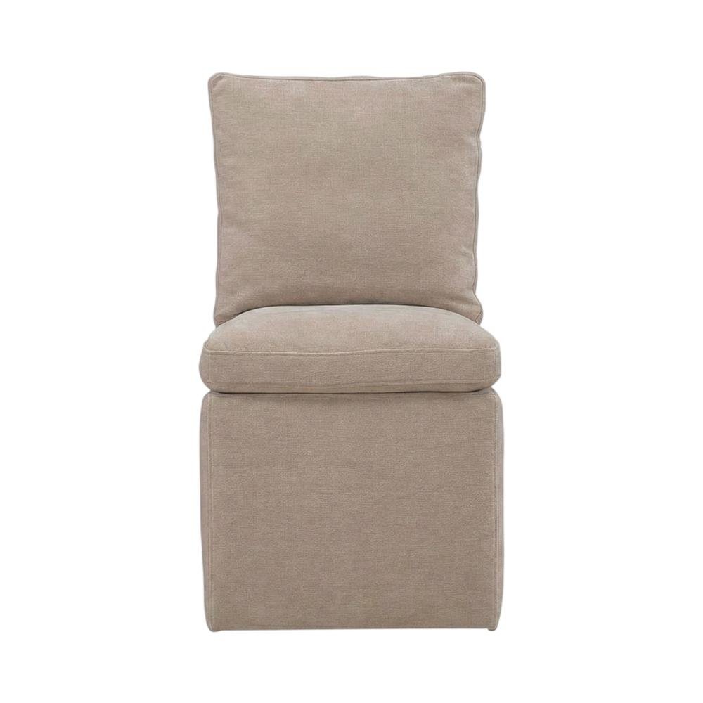 Solid Wood Upholstered Accent Dining Chair with Castors, Eclectic Style, Brown