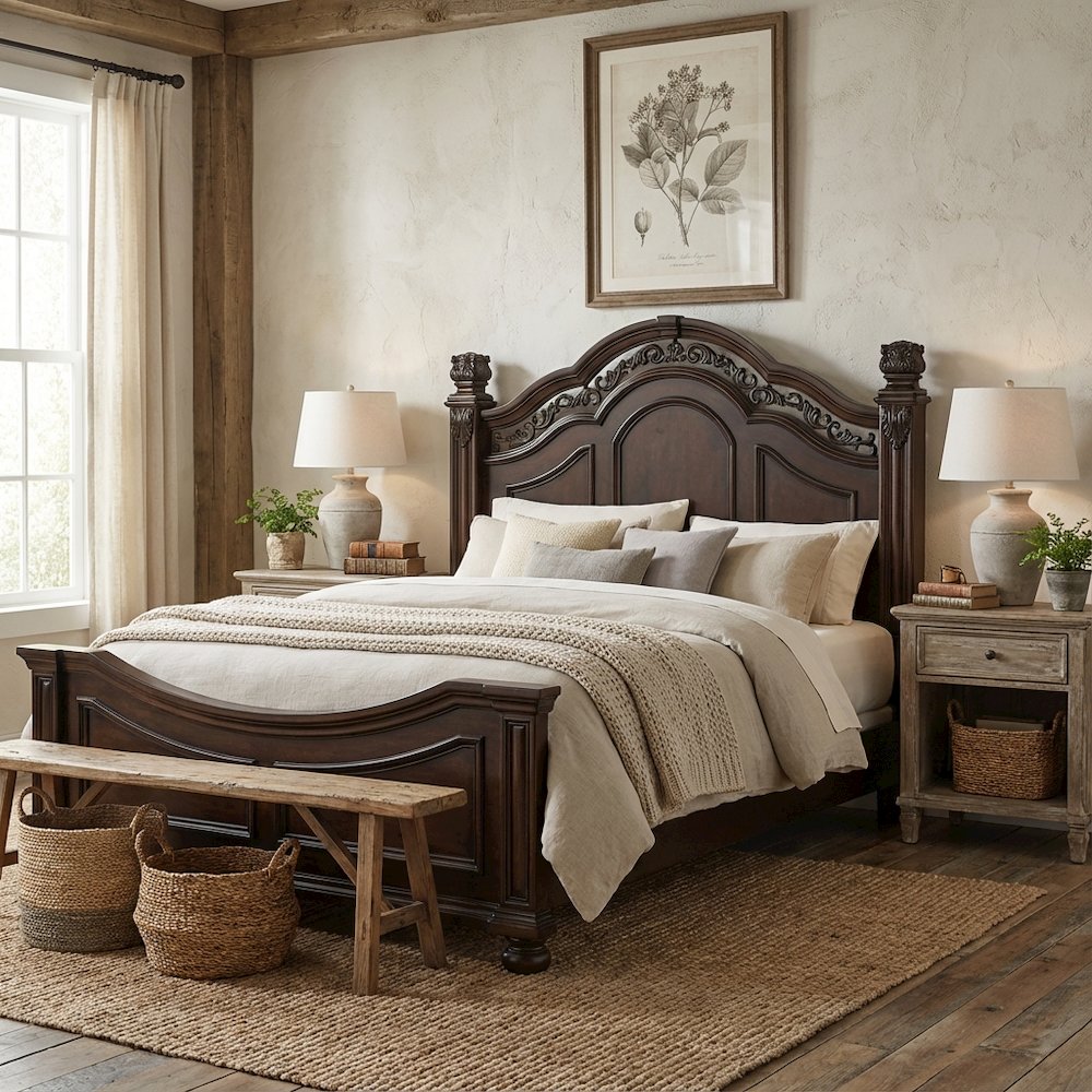 Cognac King Poster Headboard Solid and Manufactured Wood Traditional Design
