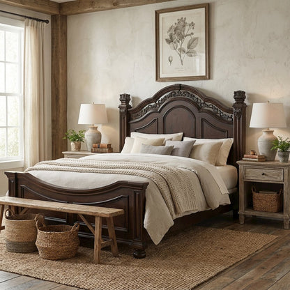 Cognac King Poster Headboard Solid and Manufactured Wood Traditional Design