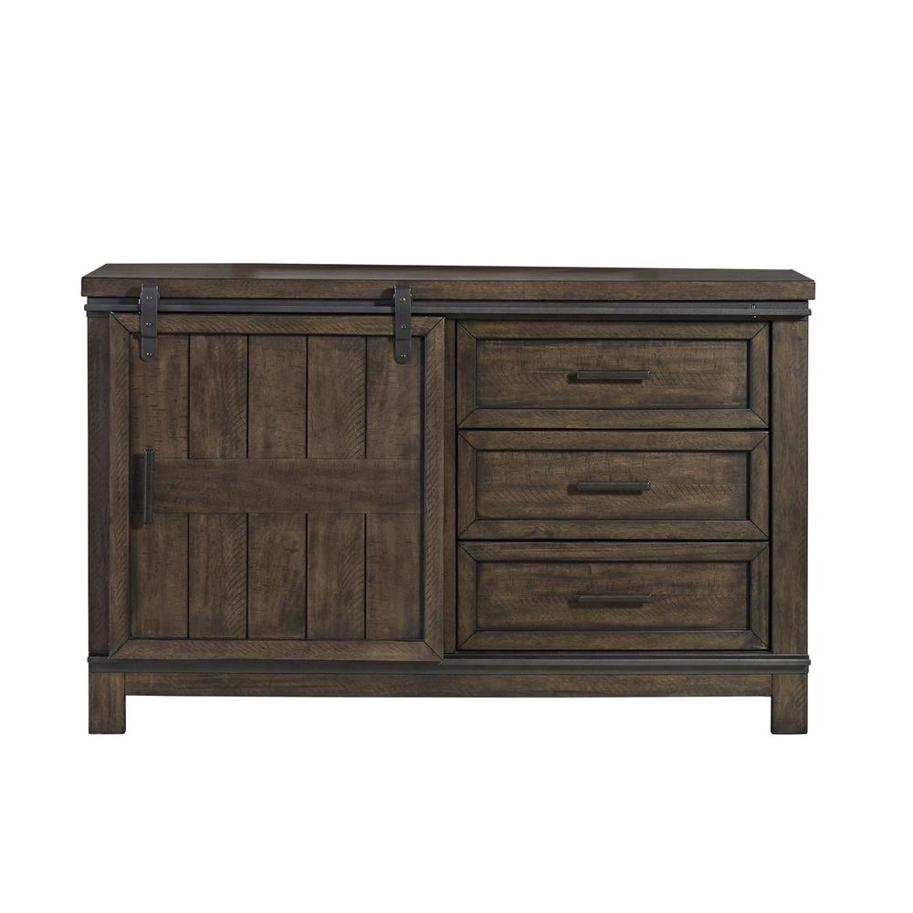 Thornwood Hills Barn Door Dresser in Rock Beaten Brown w/ Saw Cuts