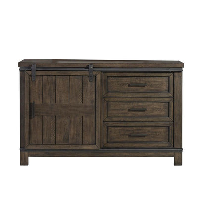 Thornwood Hills Barn Door Dresser in Rock Beaten Brown w/ Saw Cuts