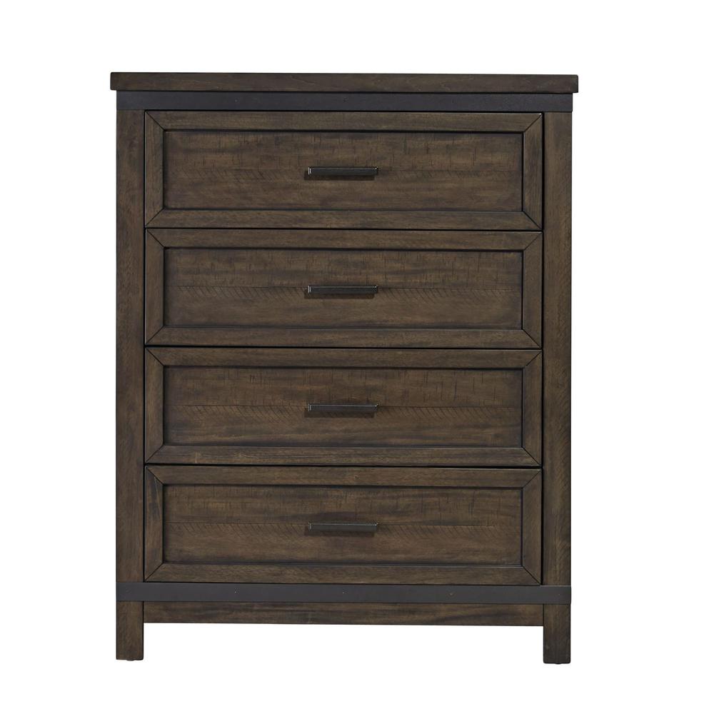 Thornwood Hills 4 Drawer Chest in Rock Beaten Brown w/ Saw Cuts