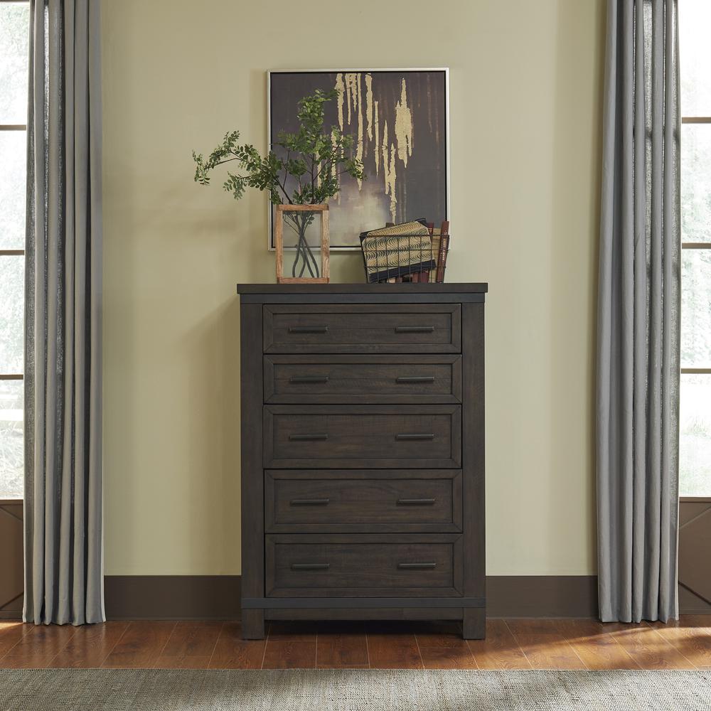 Thornwood Hills 5 Drawer Chest in Rock Beaten Brown w/ Saw Cuts