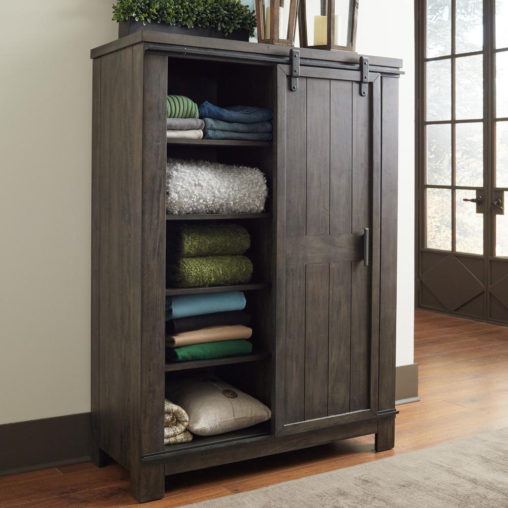 Thornwood Hills Sliding Door Chest in Rock Beaten Brown w/ Saw Cuts