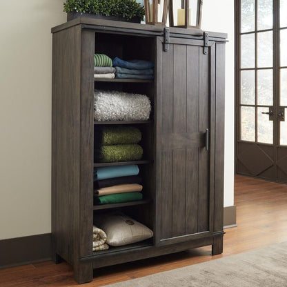 Thornwood Hills Sliding Door Chest in Rock Beaten Brown w/ Saw Cuts