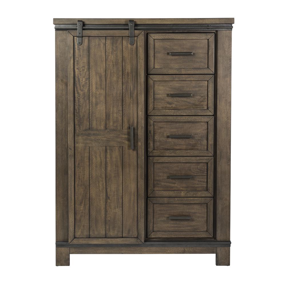 Thornwood Hills Sliding Door Chest in Rock Beaten Brown w/ Saw Cuts