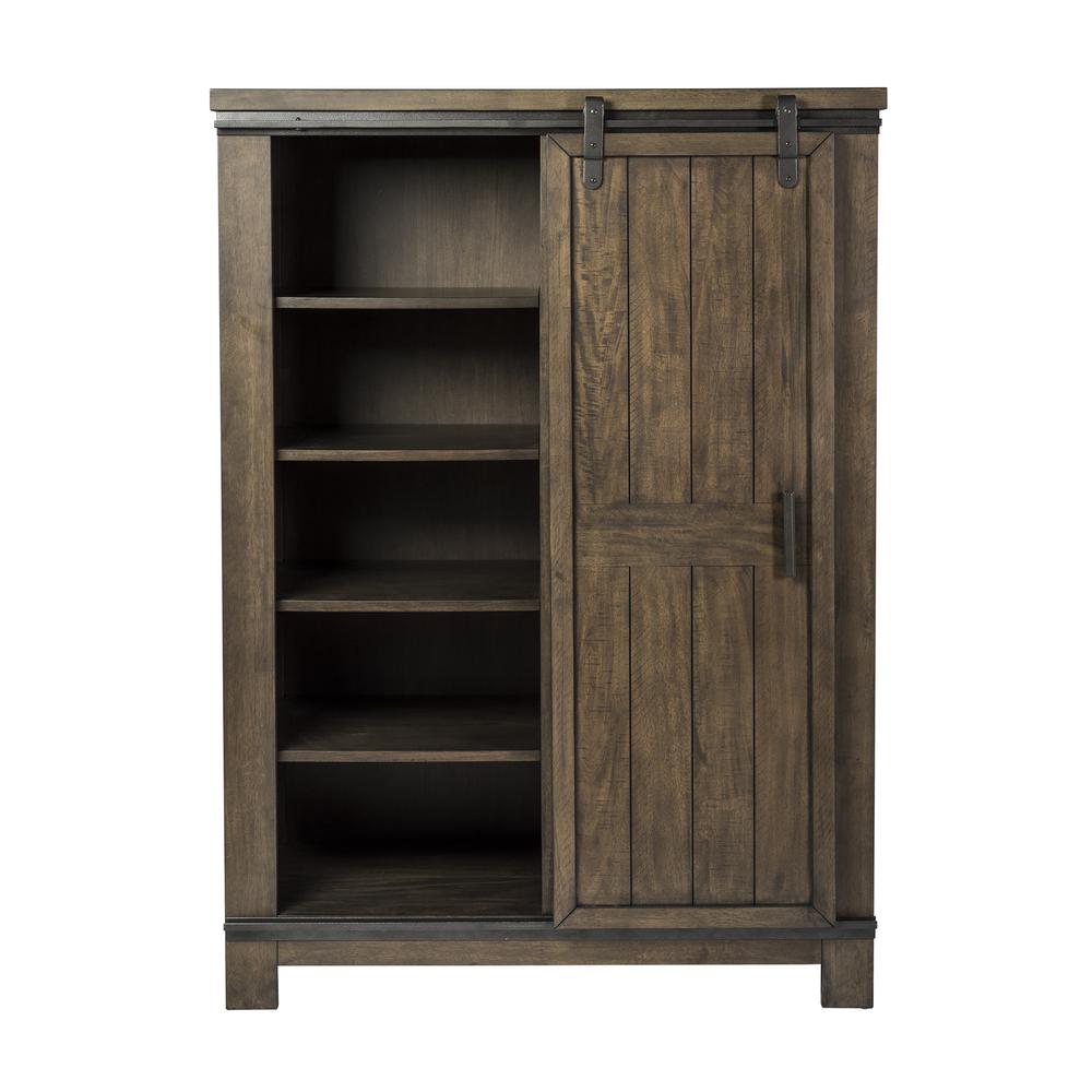 Thornwood Hills Sliding Door Chest in Rock Beaten Brown w/ Saw Cuts