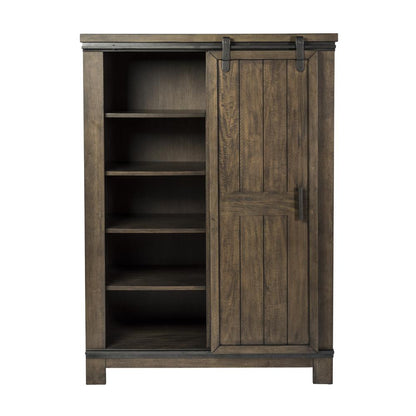 Thornwood Hills Sliding Door Chest in Rock Beaten Brown w/ Saw Cuts
