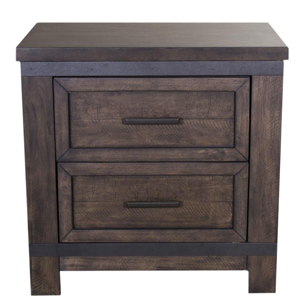 Thornwood Hills Night Stand in Rock Beaten Brown w/ Saw Cuts