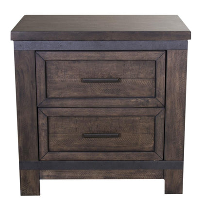 Thornwood Hills Night Stand in Rock Beaten Brown w/ Saw Cuts