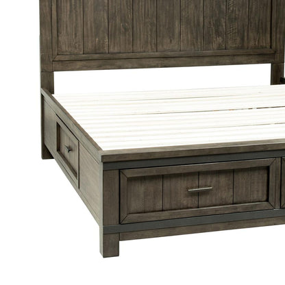 Thornwood Hills King Two Sided Storage Bed in Rock Beaten Brown w/ Saw Cuts