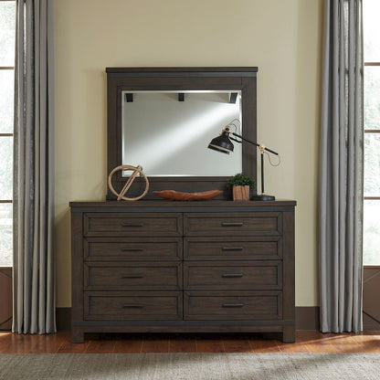 King Bookcase Bed, Dresser & Mirror, Night Stand - Rock Beaten Brown w/ Saw Cuts