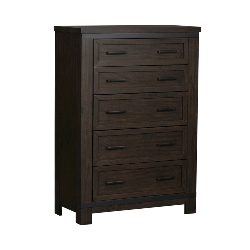 Thornwood Hills King Panel Bed, Dresser & Mirror - Rock Beaten Brown w/ Saw Cuts