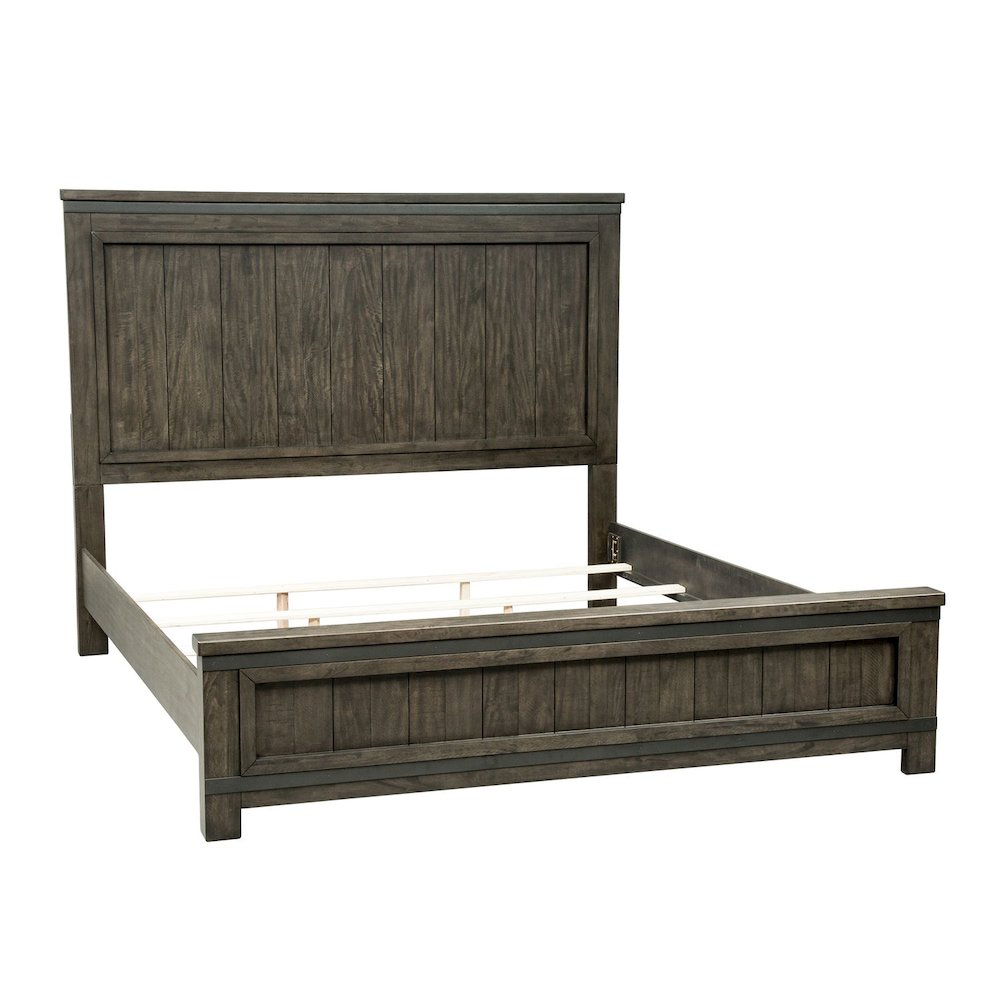 Thornwood Hills King Panel Bed, Dresser & Mirror - Rock Beaten Brown w/ Saw Cuts