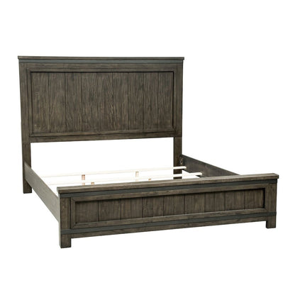 Thornwood Hills King Panel Bed, Dresser & Mirror - Rock Beaten Brown w/ Saw Cuts