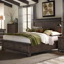 Thornwood Hills King Storage Bed in Rock Beaten Brown w/ Saw Cuts