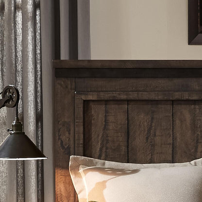 Thornwood Hills King Storage Bed in Rock Beaten Brown w/ Saw Cuts