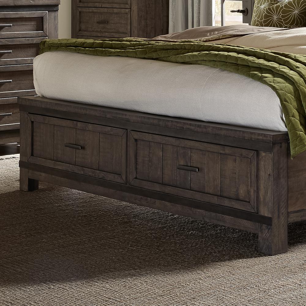 Thornwood Hills King Storage Bed in Rock Beaten Brown w/ Saw Cuts